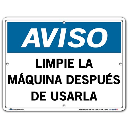 Vestil Aluminum Sign, 9-1/2" Height, 12-1/2" Width, Aluminum, Rectangle, Spanish SI-N-70-B-AL-080-S